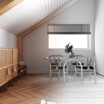 Architect interior designer concept: hand-drawn draft unfinished project th.. Stock Photos