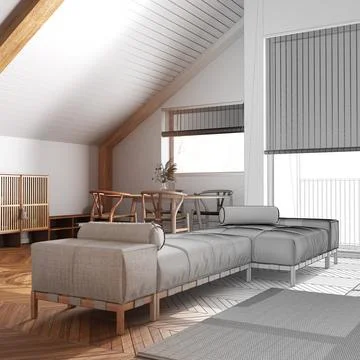 Architect interior designer concept: hand-drawn draft unfinished project th.. Stock Photos