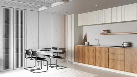 Architect interior designer concept: hand-drawn draft unfinished project th.. Stock Photos
