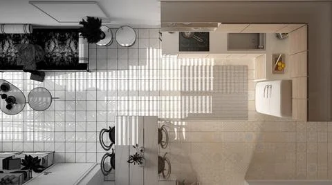 Architect interior designer concept: unfinished project that becomes real, di Stock Illustration