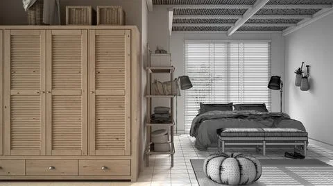 Architect interior designer concept: unfinished project that becomes real, co Stock Illustration