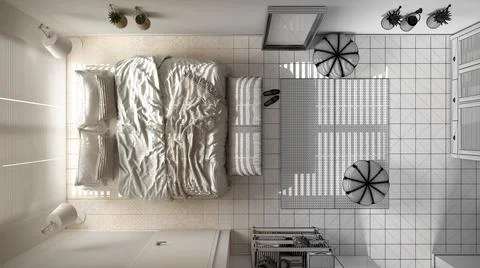 Architect interior designer concept: unfinished project that becomes real, co Stock Illustration