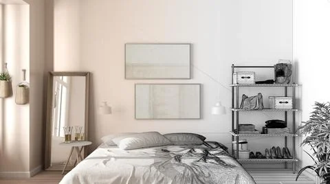 Architect interior designer concept: unfinished project that becomes real, co Stock Illustration