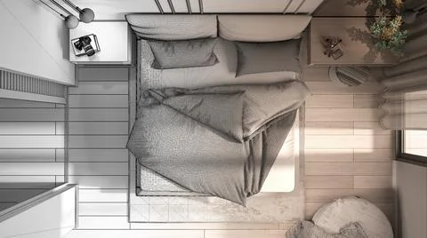 Architect interior designer concept: unfinished project that becomes real, mi Stock Illustration