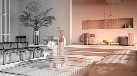 Architect interior designer concept: unfinished project that becomes real, co Stock Illustration