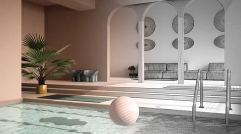 Architect interior designer concept: unfinished project that becomes real, co Stock Illustration