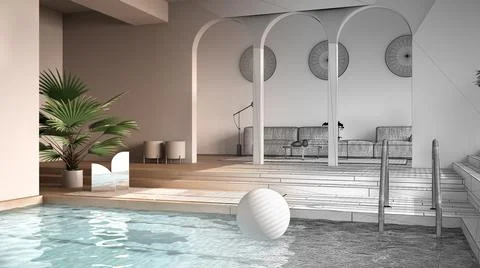 Architect interior designer concept: unfinished project that becomes real, mi Stock Illustration