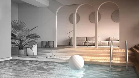 Architect interior designer concept: unfinished project that becomes real, mi Stock Illustration