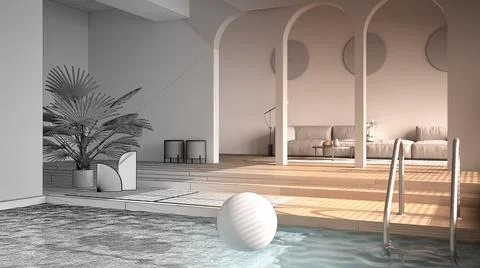 Architect interior designer concept: unfinished project that becomes real, mi Stock Illustration