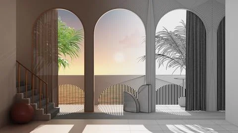 Architect interior designer concept: unfinished project that becomes real, dr Ilustração Stock