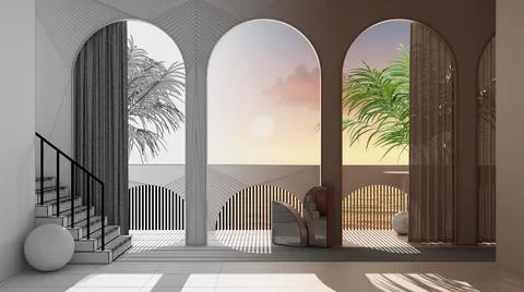 Architect interior designer concept: unfinished project that becomes real, dr Ilustração Stock