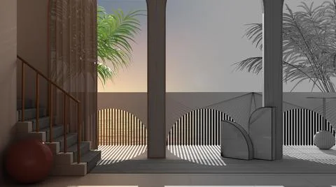 Architect interior designer concept: unfinished project that becomes real, dr Ilustração Stock