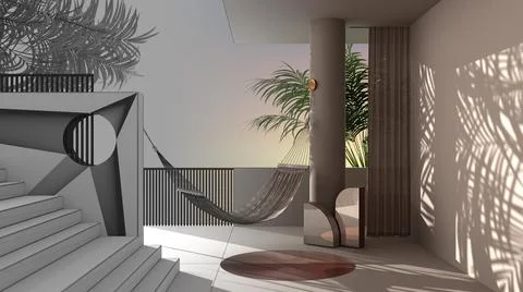 Architect interior designer concept: unfinished project that becomes real, dr Ilustração Stock