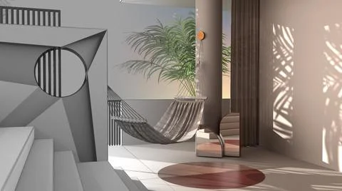 Architect interior designer concept: unfinished project that becomes real, dr Stock Illustration