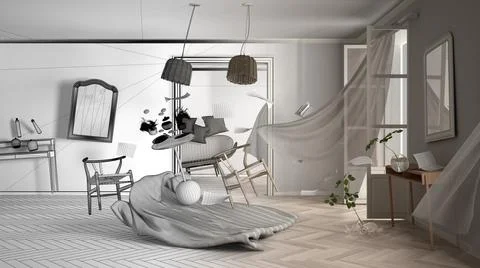 Architect interior designer concept: unfinished project that becomes real, li Stock-Illustration