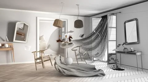 Architect interior designer concept: unfinished project that becomes real, li Stock Illustration