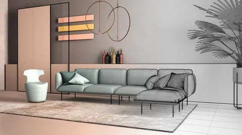 Architect interior designer concept: unfinished project that becomes real, co Stock Illustration