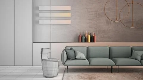 Architect interior designer concept: unfinished project that becomes real, co Stock Illustration