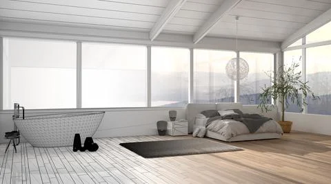 Architect interior designer concept: unfinished project that becomes real, pa Stock Illustration