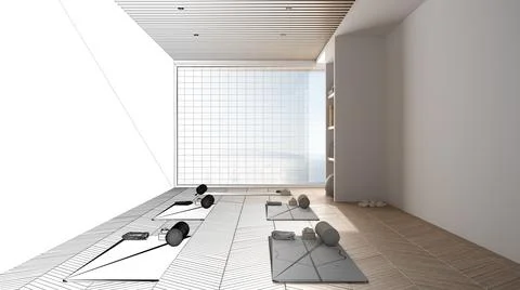 Architect interior designer concept: unfinished project that becomes real, em 스톡 일러스트
