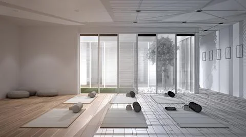 Architect interior designer concept: unfinished project that becomes real, em Stock Illustration