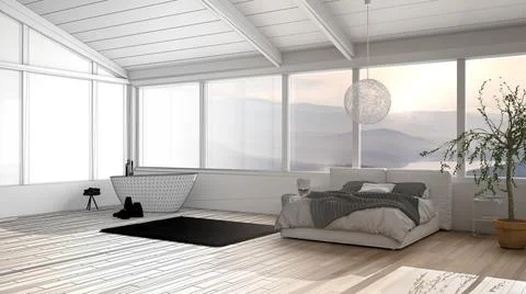 Architect interior designer concept: unfinished project that becomes real, pa Stock Illustration