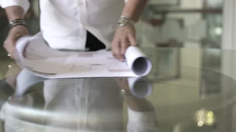 Architect Looking at Blueprints Floor Plan Real Estate Vídeos de archivo 137833165