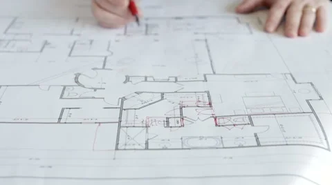 Architect makes changes to Floor Plans Stock-Footage 45293996