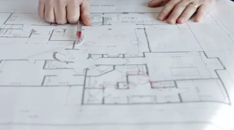 Architect makes changes to Floor Plans Stock-Footage 45294033