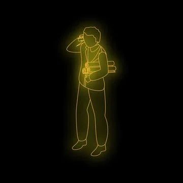 Architect making a phone call while holding blueprints, neon style illustrati Stock Illustration