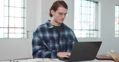 Architect, man and laptop in office with typing for civil engineering, research Stock Footage 341465640