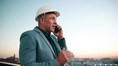 Architect, man and talk in city with phone call, proposal and planning for urban Stock Footage 338008941