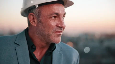 Architect, man and thinking in city with smile, design idea and inspiration for Stock Footage 338029636