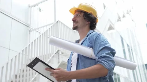 Architect man construction engineer worker or inspector stand outdoors Stock-Footage 248171774