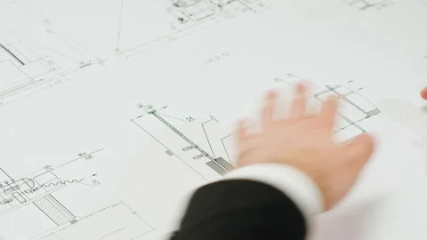 Architect man drawing plan blueprint close-up. Professional designer engineer Stock Footage 191096061