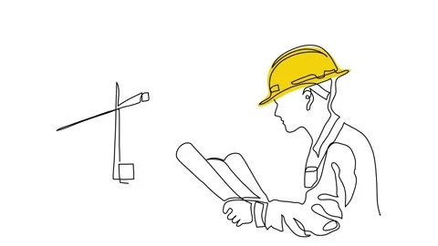 Architect man holding building plan and wearing yellow hardhat, animated Stock Footage 299724549