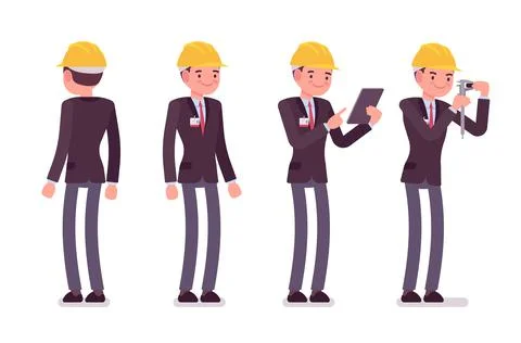 Architect man, professional creating design for buildings standing Ilustración de archivo