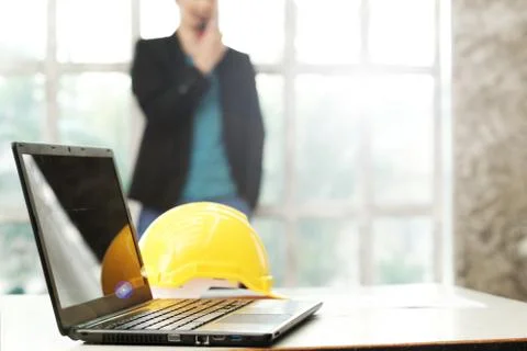 Architect man working with laptop Stock Photos