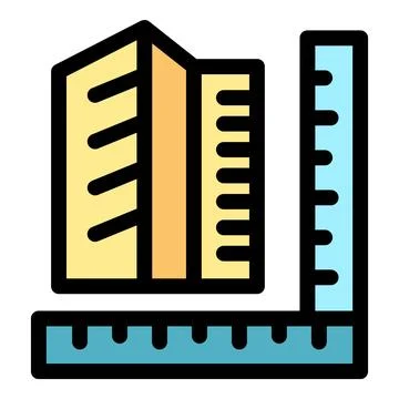 Architect measuring building height with ruler icon Ilustración de archivo