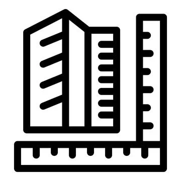 Architect measuring buildings with huge ruler icon Ilustración de archivo