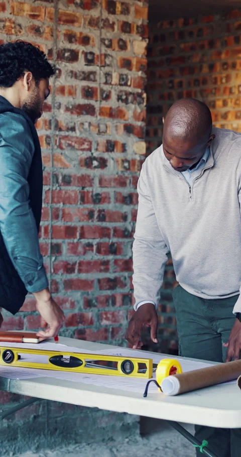Architect, men and talk with blueprint on site for design vision, building Stock Footage 337022255
