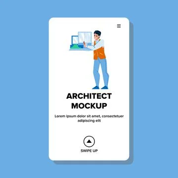 Architect Mockup Presenting Designer Man Vector Stock Illustration