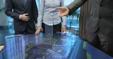 The architect with a movement of his hand generated models of building Stock Footage 120030845