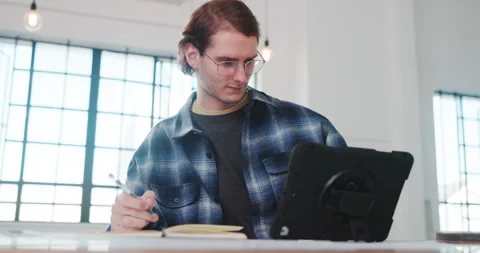 Architect, notebook or man in agency with tablet, design planning and draft of Stock Footage 341473831