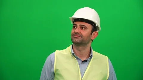Architect or Construction Worker Looking Up on Green Screen Stock Footage 88652739