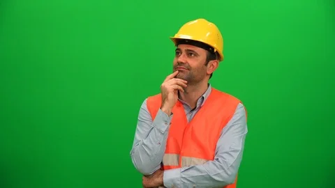 Architect or Construction Worker Looking Up on Green Screen. Right Side. Stock Footage 88652924