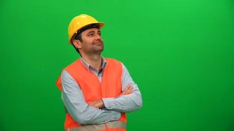 Architect or Construction Worker Looking Up on Green Screen. Left Side. Stock Footage 88652955