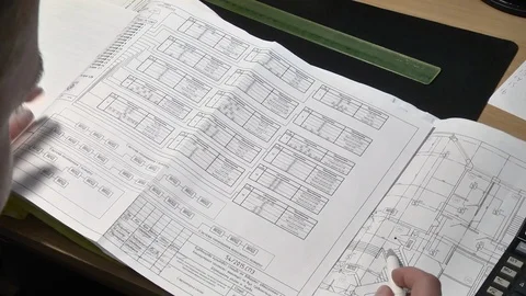 Architect or engineer calculating the plans. Stock Footage 122095814