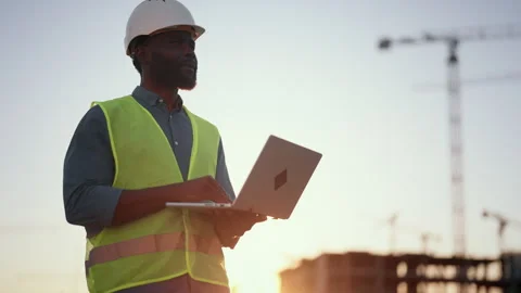 Architect or engineer creating new project of modern building, portrait at site Stock Footage 318343248