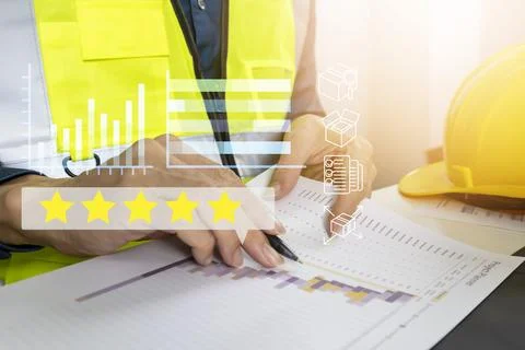 Architect or engineer Review work data and evaluate performance.,Excellent .. 스톡 일러스트